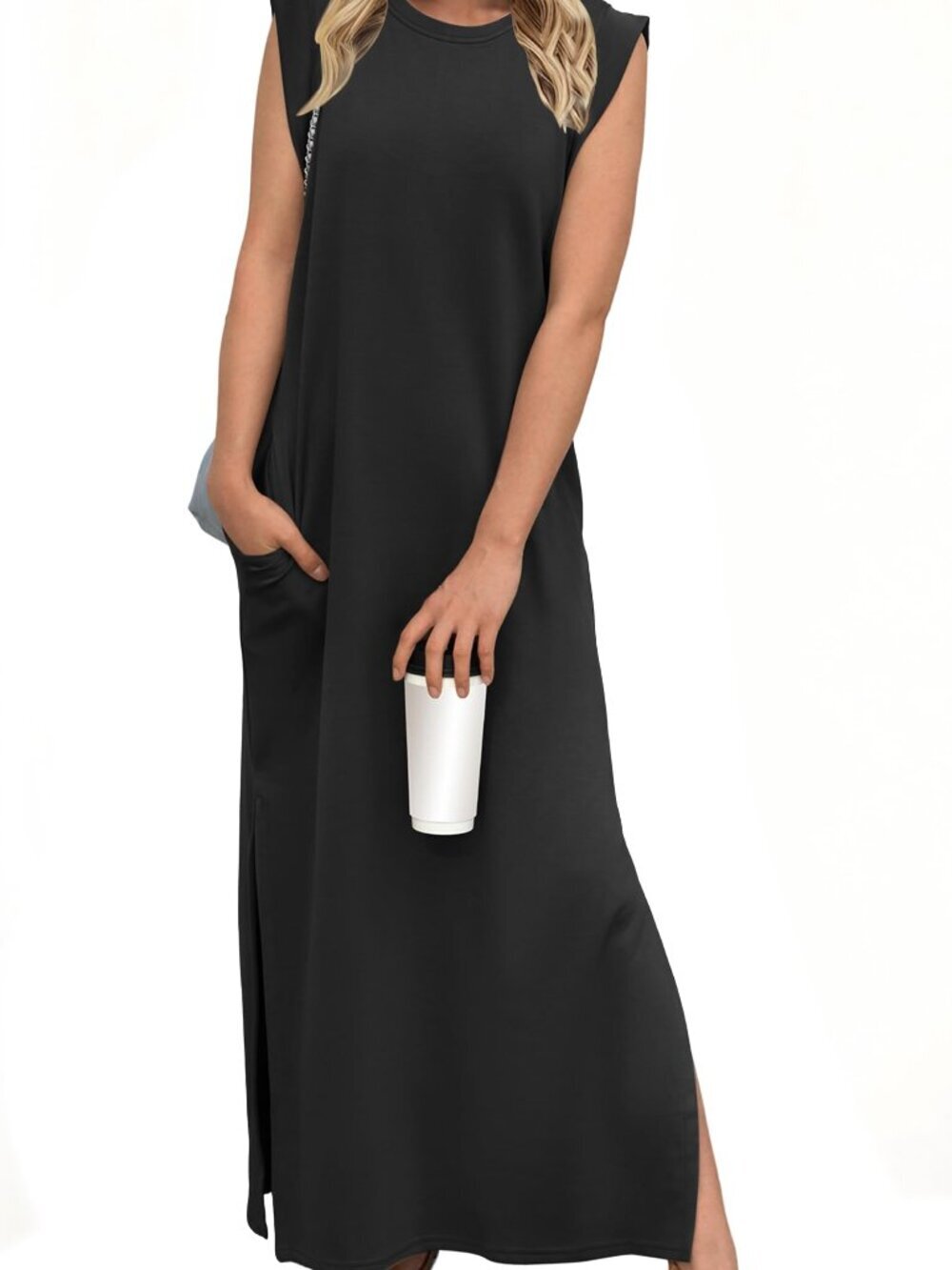 🆕 Womens Summer Dresses Round Neck Sleeveless Maxi Dress Casual Loose Split
